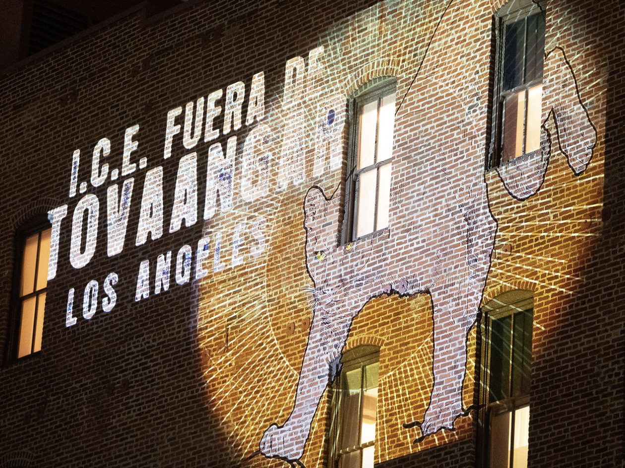 We Belong Here projections in LA Plaza walls